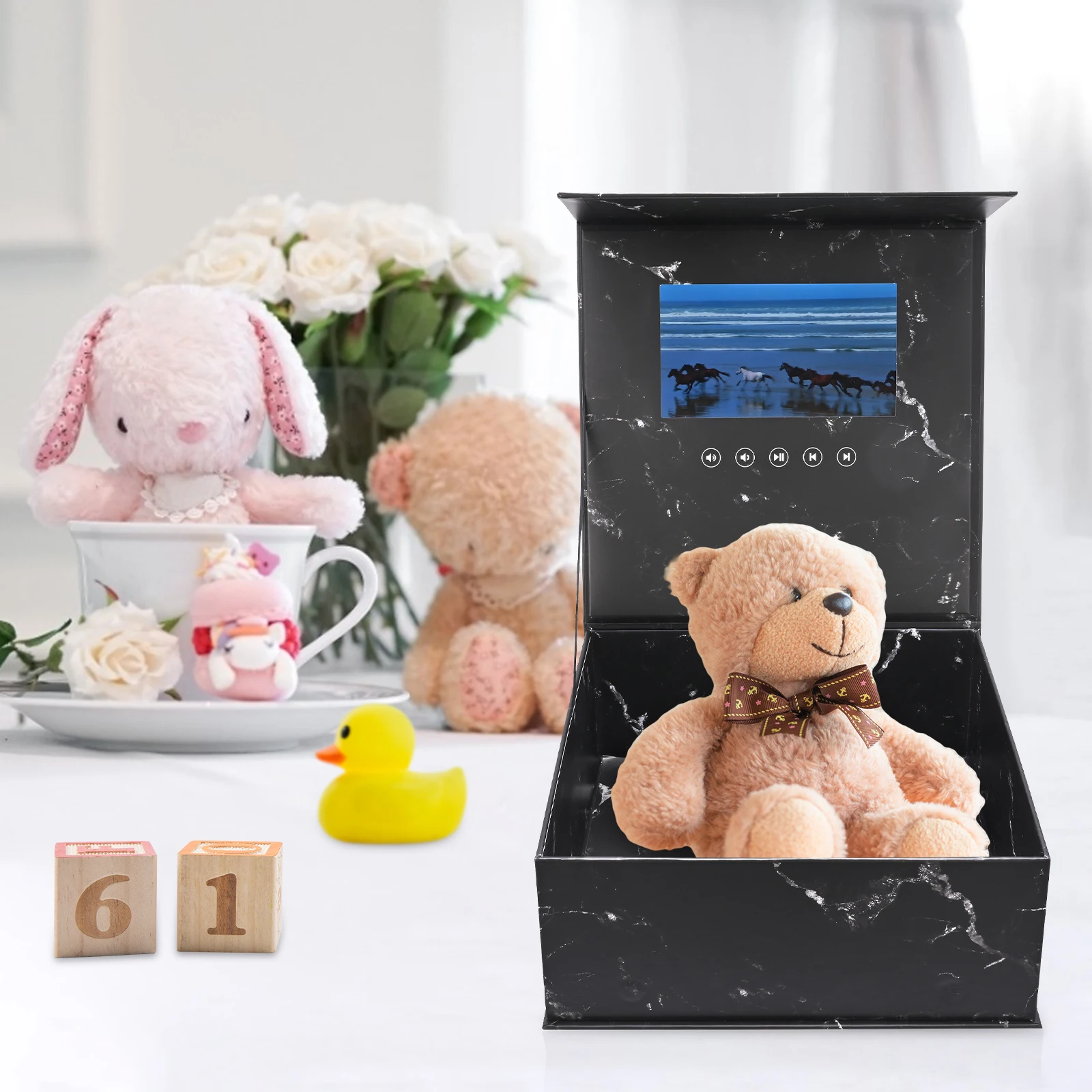 Caja de regalo con pantalla LCD negra/blanca de 7 pulgadas, con v&iacute;deo y mensaje fotogr&aacute;fico para compromiso, boda, Navidad, cumplea&ntilde;os y aniversarios-2