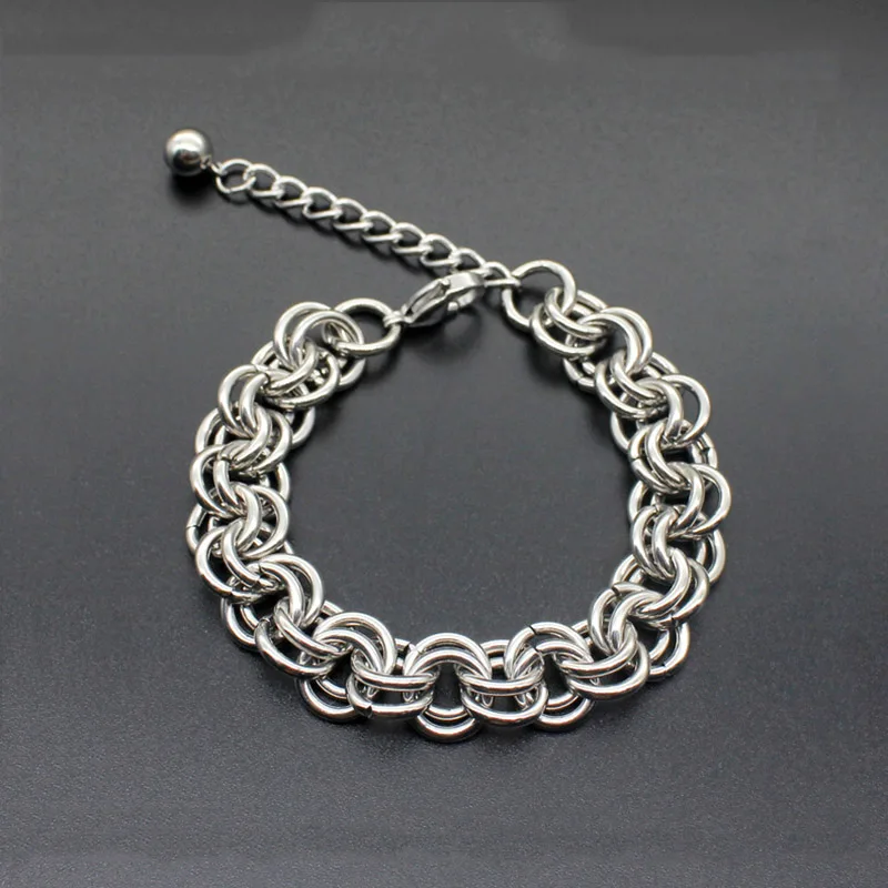 Двухслойные круглые браслеты серебряного цвета из нержавеющей стали