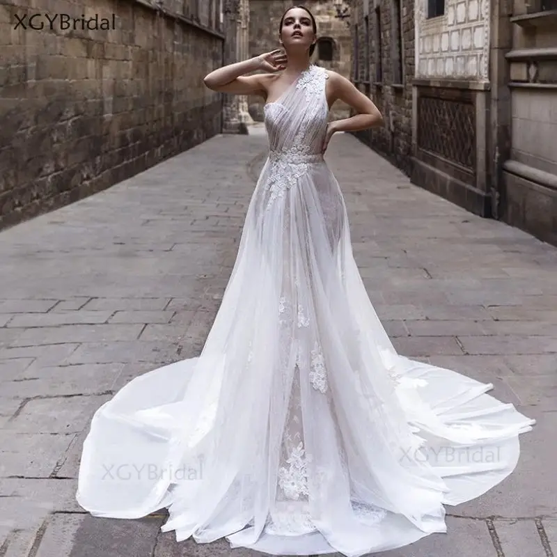 

Новое поступление на одно плечо Свадебные платья 2021 Аппликации Кружева Свадебные платья из фатина Vestido De Noiva Robe de Вечер de Mariage