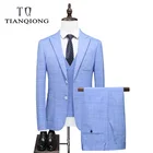 Последний дизайн пальто жилет брюки брендовые синие полосатые свадебные костюмы 2020 модный Мужской приталенный формальный костюм мужской 3 шт формальная одежда