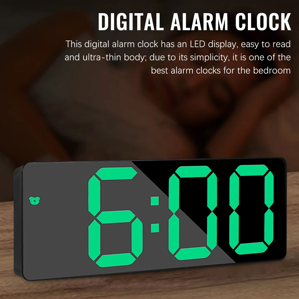 Digital Alarm Clock Mirror LED Night Lights Snooze Display Time Table Desktop Lamp Home Decor | Дом и сад