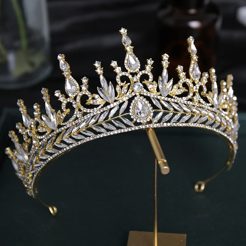 Forseven Fashion Crystal Golden Red Baroque Bridal Crown Wedding Accessories Ladies Party Headdress Bride | Украшения и