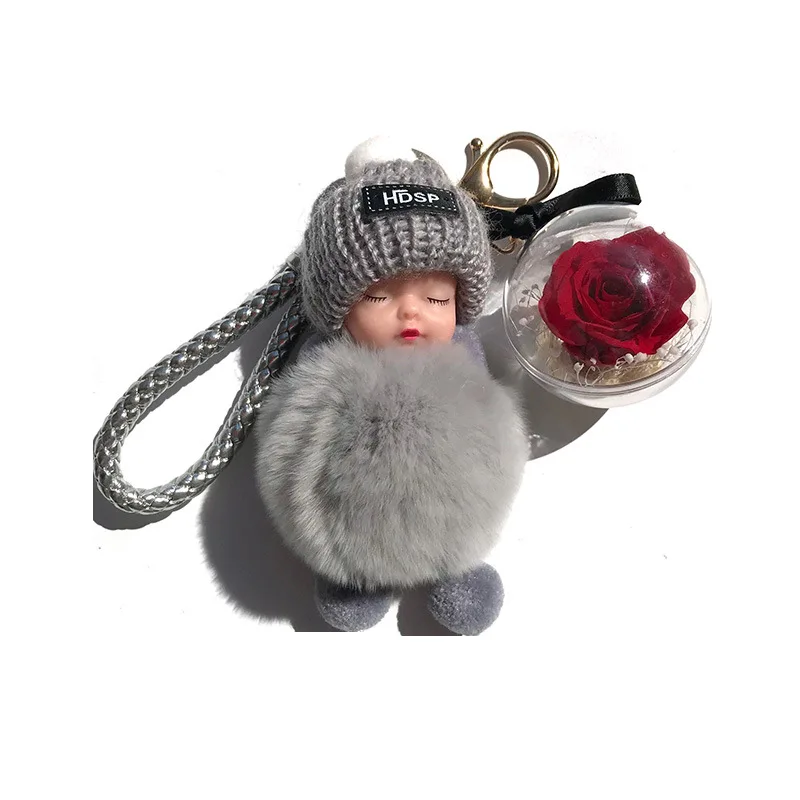 

Cute Cartoon Sleeping Doll Keychain Fur Ball Plush KeyChain Keyring Women Handbag Car Key Holder Bag Pendant Toys for Kids Gift