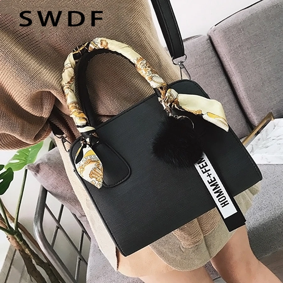 

SWDF Luxury Handbags New Designer Brand Shoulder Bags Fur Ball Ladies SAC A Main Lady Candy Bow Scarf Women Bags Trend Handbag