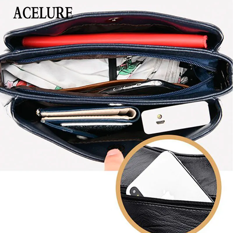 

ACELURE Small High Capacity Zipper Messenger Bags Female Ladies Purse Solid Color PU Leather Women Soft Shoulder Crossbody Bags