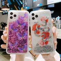 purple butterfly quicksand glitter pc hard phone case for iphone se 2020 11 128gb pro x xs max xr 7 8 plus anti drop back cover