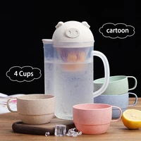 1 6l drinking cup set drinking kettle cartoons eco friendly wheat straw living room kitchen water cups drink cup unbreakable