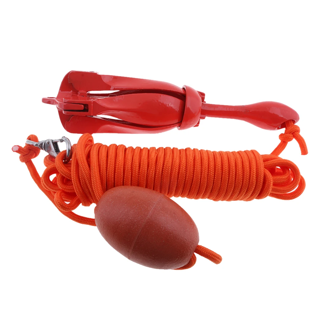 

3.3 lb / 1.5 kg Folding Grapnel Anchor Kit Stainless Steel w/ Nylon Rope, Buoy - Red