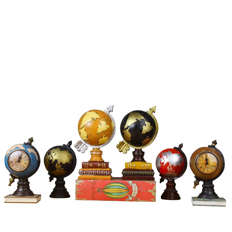 Strongwell European Vintage Globe Clock Model Resin Figurine Art Crafts Ornaments Home Decoration Living Room Birthday Gift | Дом и сад