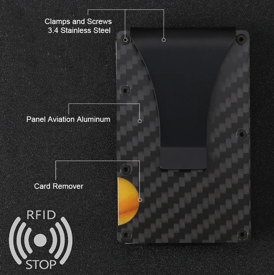 Мужской тонкий бумажник из углеродного волокна с Rfid-защитой и защитой от кражи |