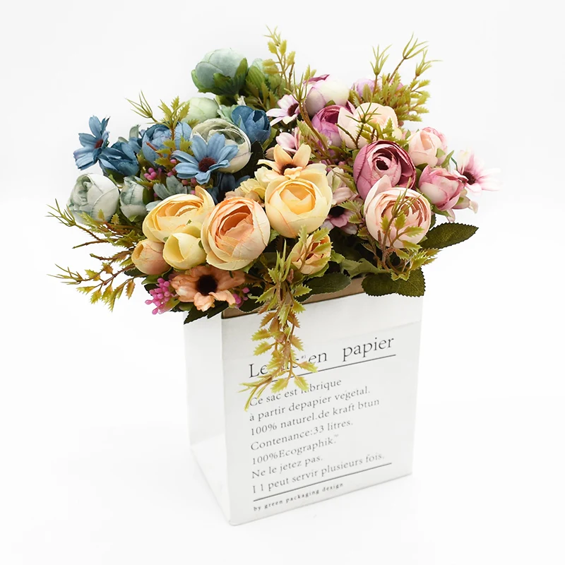 

Multicolor Tea Roses vases for home decoration accessories fake daisy plastic flower wedding decorative Artificial flowers cheap