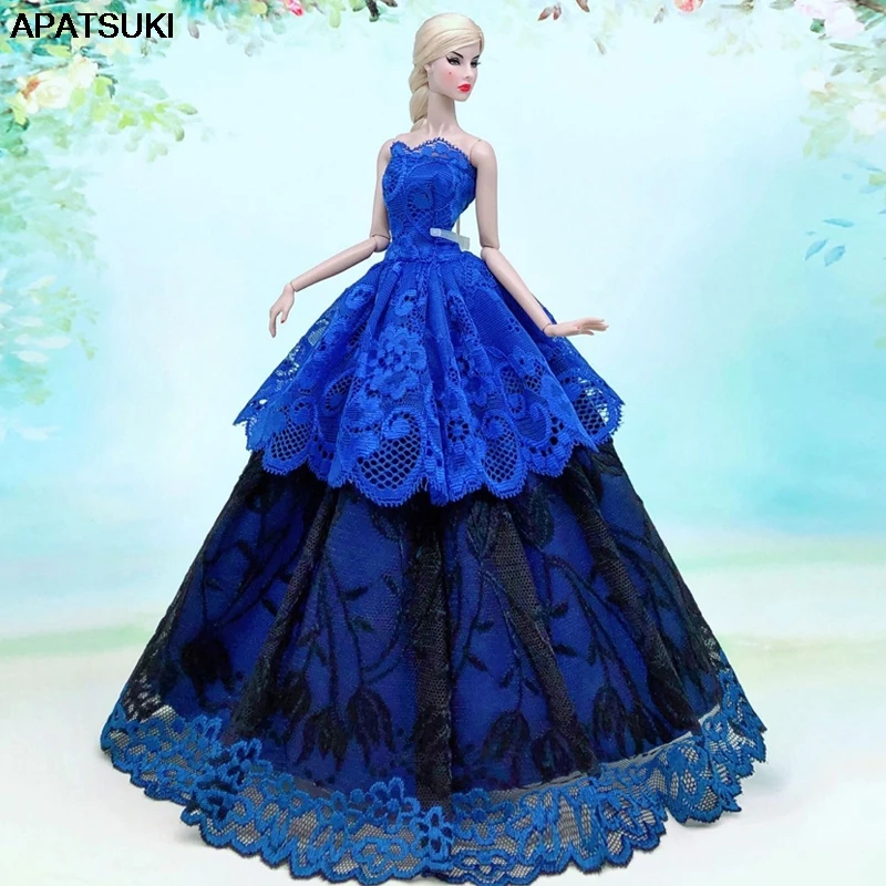 

Royal Blue Lace Floral Multi-layer Wedding Dress For Barbie Doll Clothes Outfits Party Gown For 1/6 BJD Dolls Accessories Toys