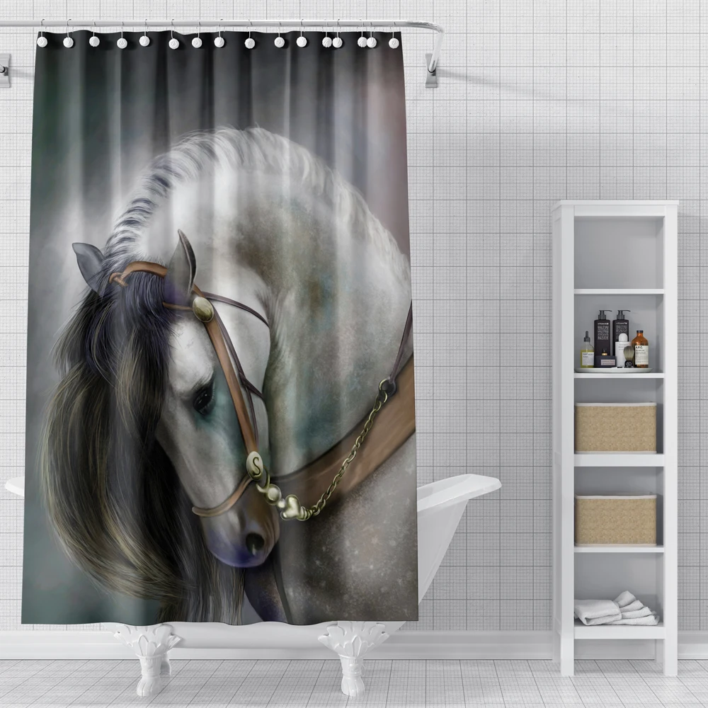 

3D Horse Shower Curtain Waterproof Polyester Fabric Bathroom Decor Hanging Curtains Washable Bath Curtains
