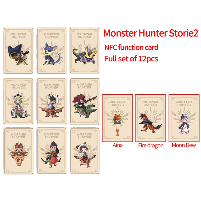 Für Monster Hunter Geschichten 2 Flügel von Zerstörung Amiiboes Karte Aina Mond Tau Zerstörung Feuer Drachen Verknüpfung Spiel Belohnung karten