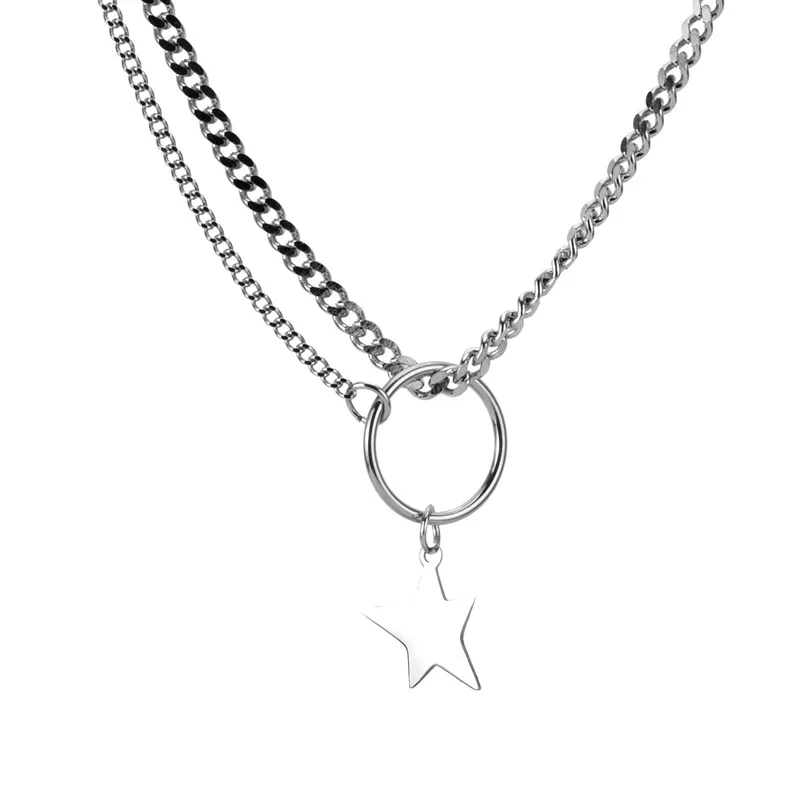 Харадзюку пентаграмма звезда круг кулон Асимметричная цепочка ожерелье для