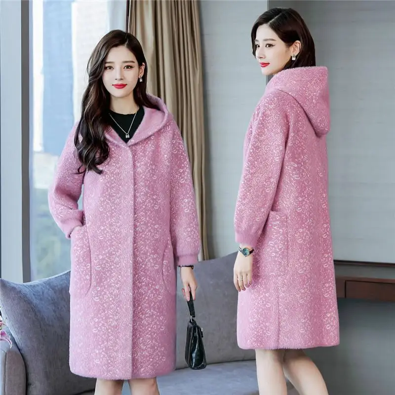 Женский кардиган с капюшоном из искусственного меха норки повседневный теплый