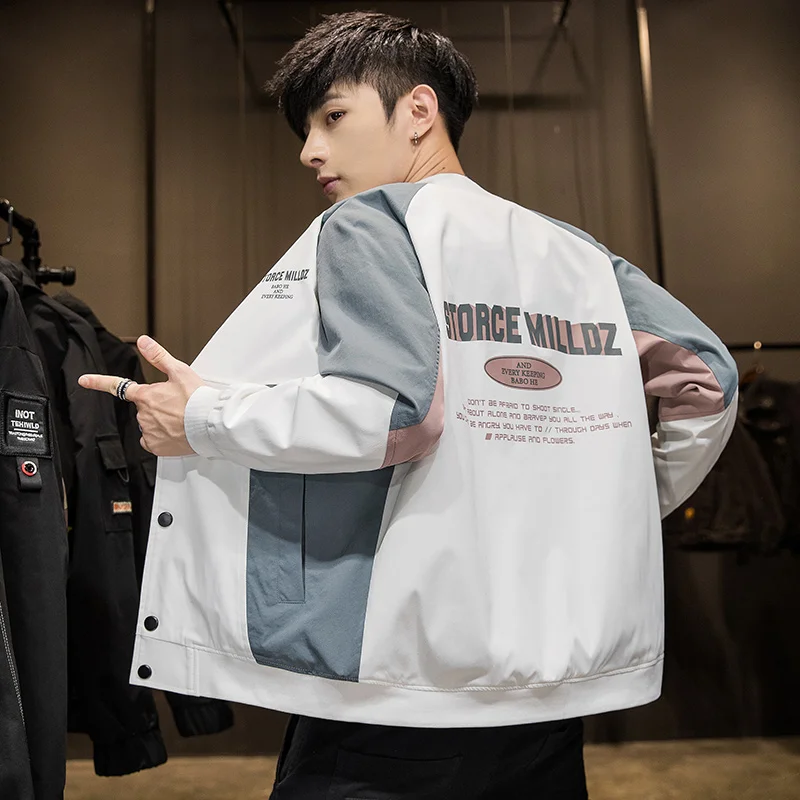 

2021New Men's Jackets Autumn-winter Casual Fashion Print Baseball Stand Collar Patchwork Street wear Loose Quality Parka； 146#
