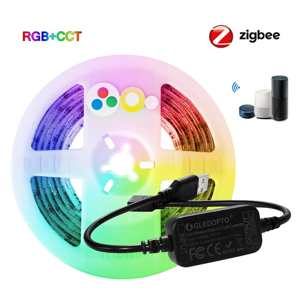 DC5V Zigbee мини USB Управление RGB + CCT светодиодная полоса 1 м 2 3 4 5 Гибкие светодиодные