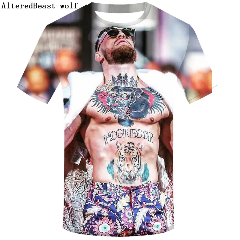 Новинка 2021 3d Мужская футболка брендовая забавная Conor Mcgregor 3D топы с коротким