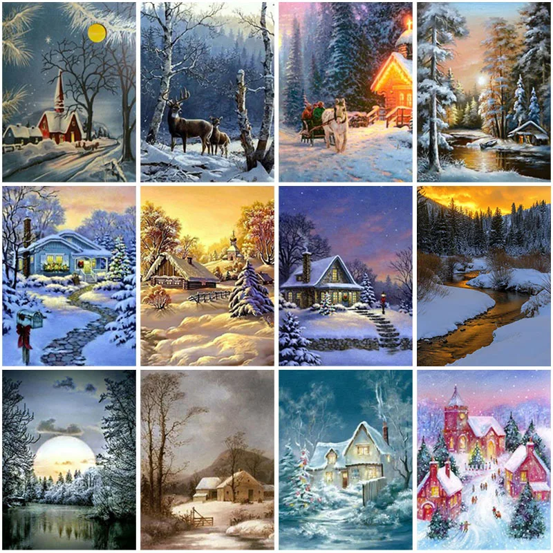 

5D Diy Diamond Painting Embroidery Winter Snow Landscape Full Square Drill Rhinestones Cross Stitch Mosaic Wall Art Home Decor