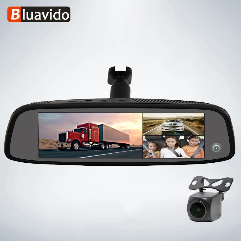 Bluavido 3 Cameras Dash Cam 4G Android Car Video Recorder GPS Navigation ADAS 2G RAM 32G ROM FHD 1080P Rearview Mirror DVR WiFi