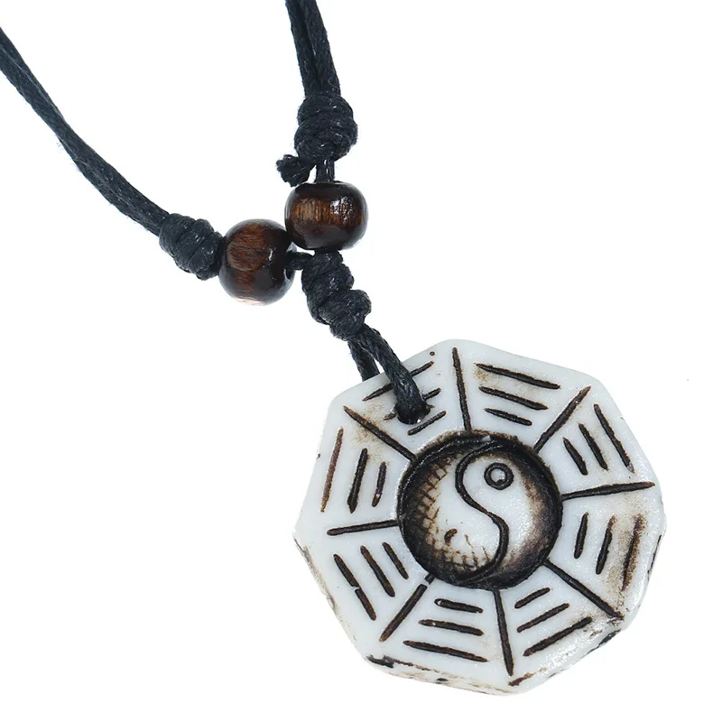 Пара Ожерелья Китайский Тай Чи сплетен отогнать невезение Шарм Кожаный