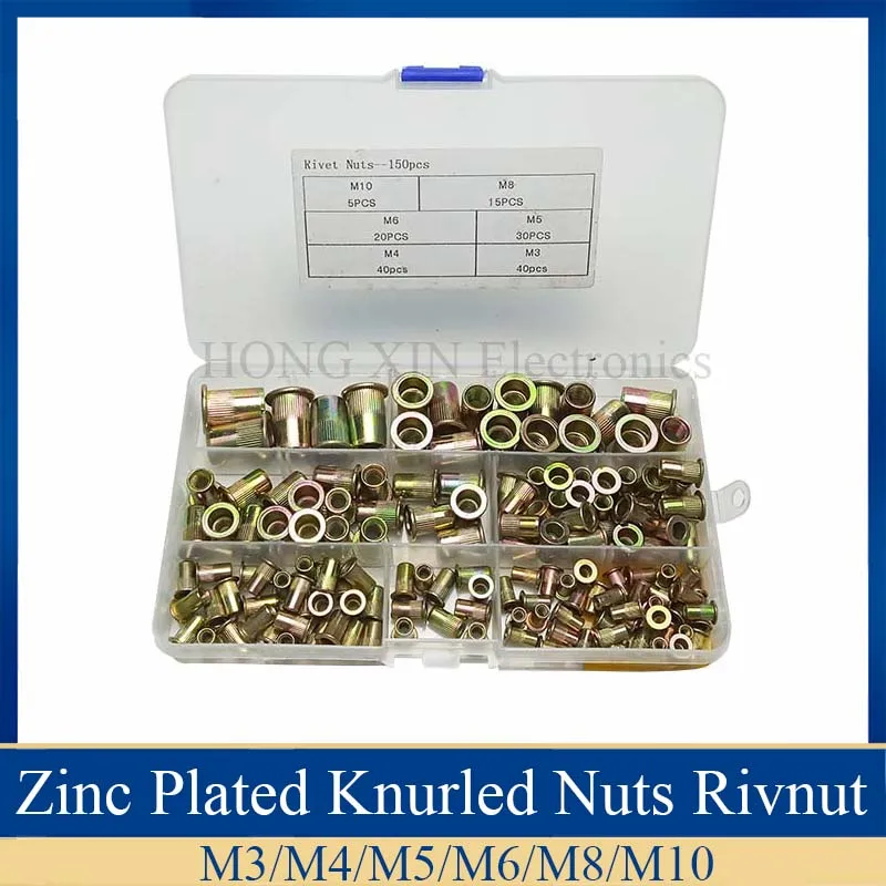 150 шт./компл. M3 M4 M5 M6 M8 M10 покрытые цинком накатанные гайки Rivnut плоская головка