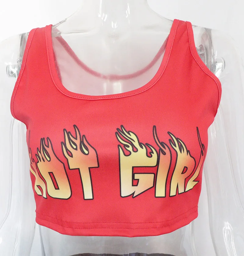 

Kricesseen Casual Print Sporty Active Wear Two Piece Shorts Set Women Sleeveless Letter Crop Top And Printed Fire Shorts Outfits