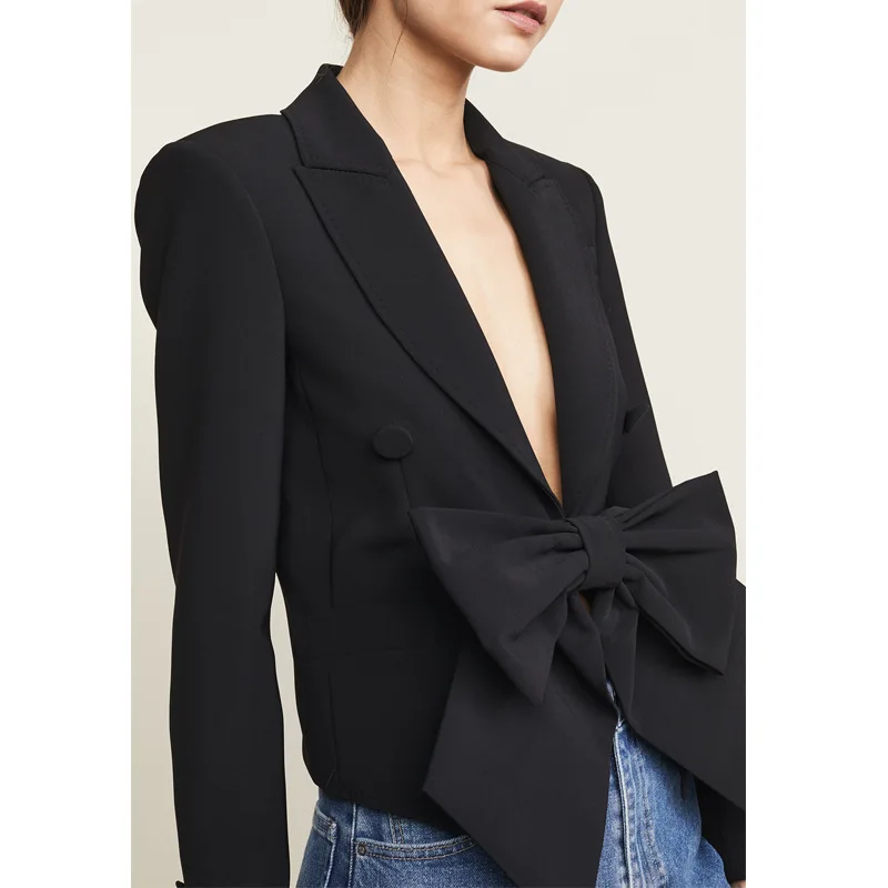 Женский пиджак пальто высокого качества большие размеры черные блейзеры со