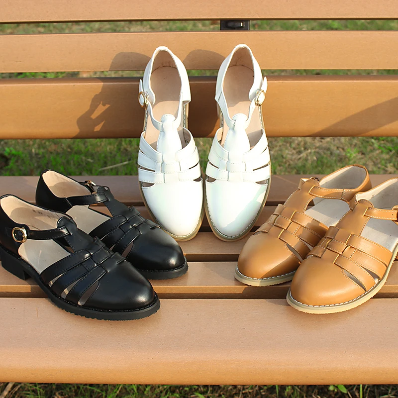 

Women sandals oxford shoes summer vintage genuine leather white flat gladiator oxfords summer sandals for women shoes 2020