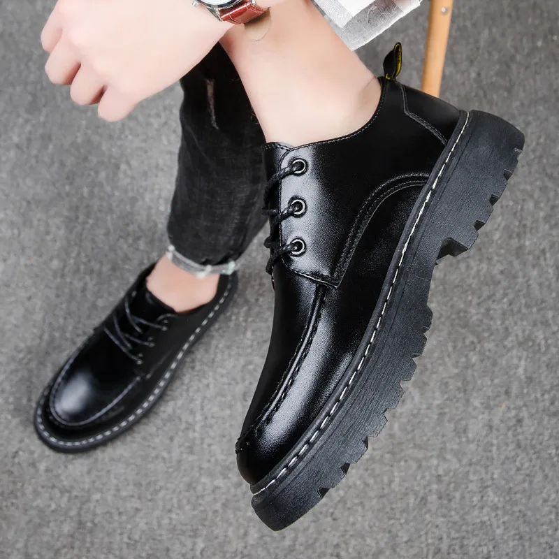 

2022 Men Leather Shoes Men Hombre New Men's Casual Shoes Trend Wild Fashion Men's Shoes Low Top Thick-soled Shoes