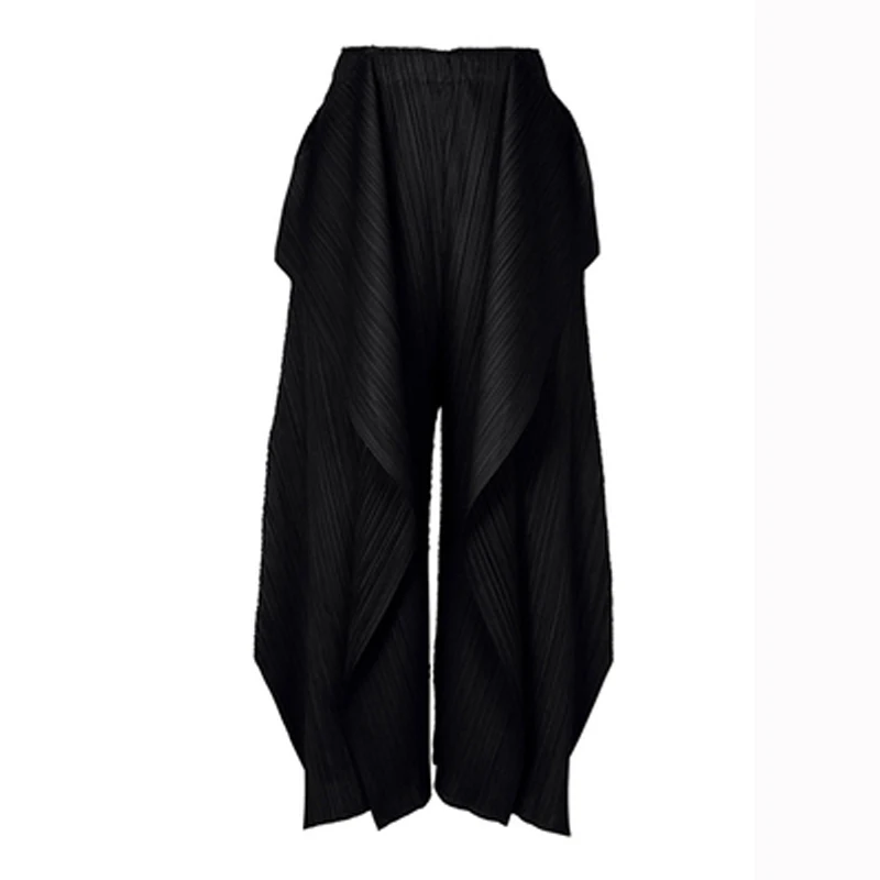 Changpleat spring summer New Women wide legged pants Miyak Pleated Fashion design Solid loose Large Size Elastic waist pants P79