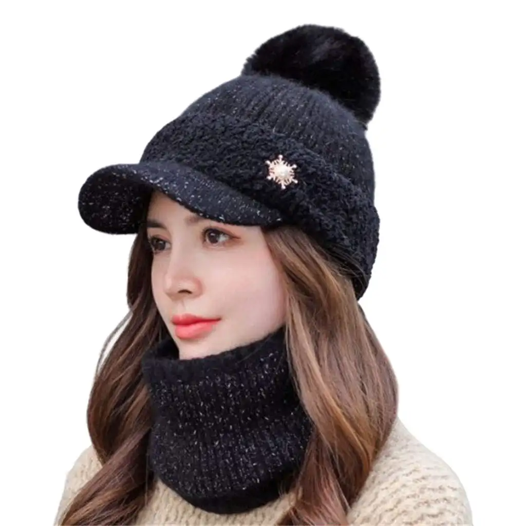 Женская теплая зимняя шапка-козырек в виде черепа Вязаная Шерстяная Толстая для