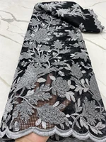embroidered african glitters sequins lace fabric french nigerian velvet lace fabric with gray bridal net lace fabrics 4523b