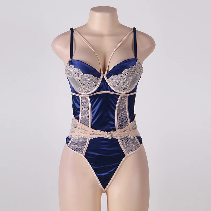 Комбинезон Comeonlover женский кружевной пикантный боди оверсайз темно-синего цвета