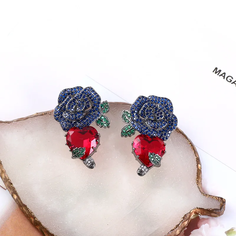 Модные Роскошные серьги-подвески Blincolor с зелеными листьями сердцем и красными