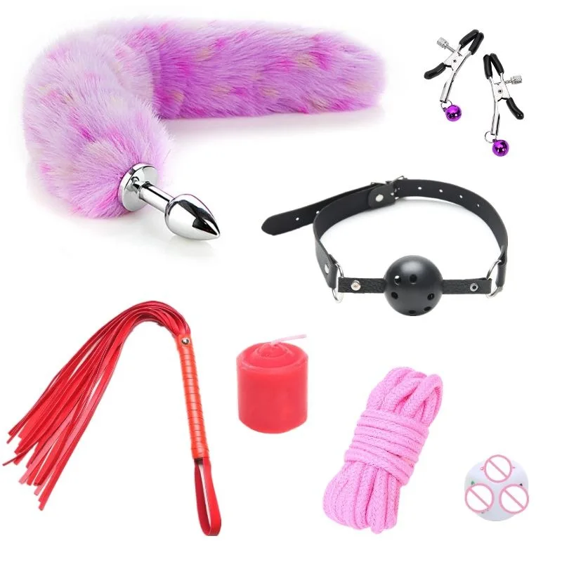 

Adult Supplies Seven-Piece Couple Game Tail Ball Gag Binding Rope Sexy Ratchet Tie down SM Alternative