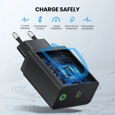 Зарядное устройство Elouhg с портом USB Type-C и поддержкой быстрой зарядки, 20 Вт