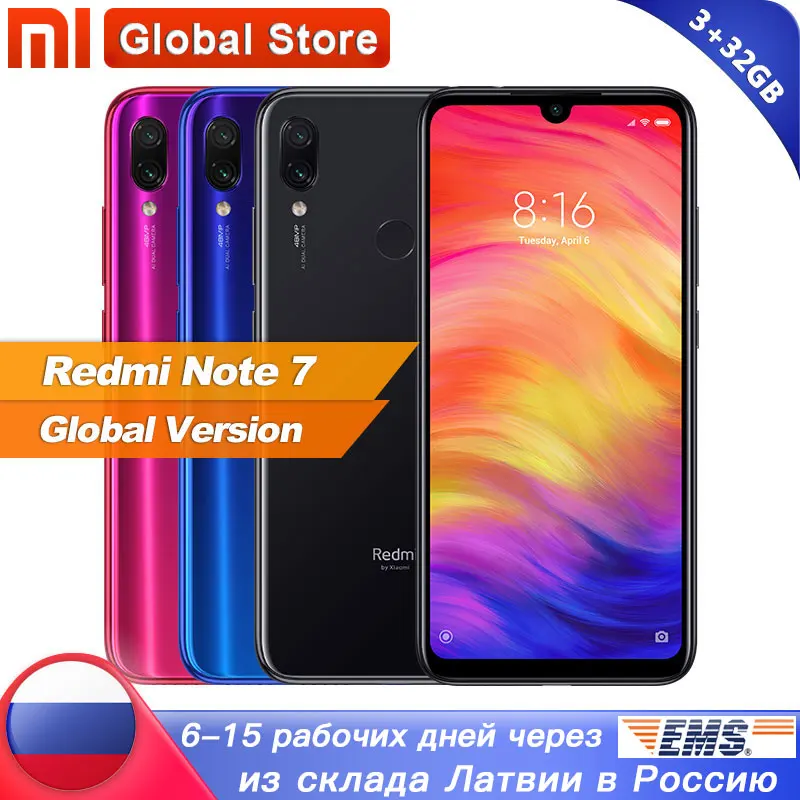 Глобальная версия смартфона Xiaomi Redmi Note 7 3 Гб ОЗУ 32 ПЗУ Восьмиядерный процессор