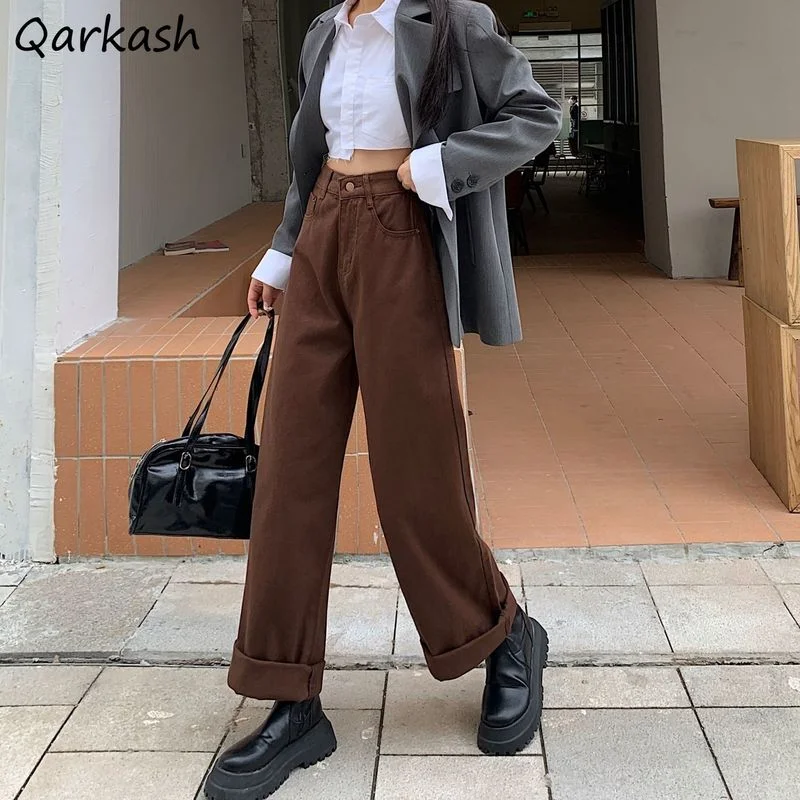 

Autumn Winter New Jeans Women Retro Vintage Korean Style Fashion High Waist Straight Trousers Chic Streetwear Simple Solid Ins