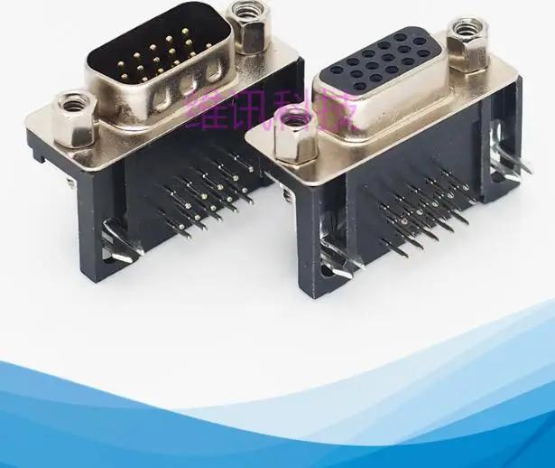 25pcs Black HDR15 female body long curved welding plug VGA socket three rows DB15 DR15 hole 90 degree needle | Обустройство дома