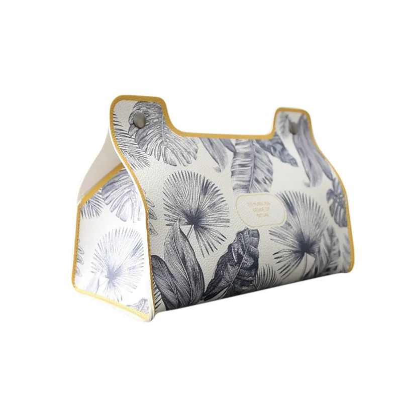 

PU Leather Tissue Box Waterproof Household Paper Box Plant Print Household Paper Towel Storage Box