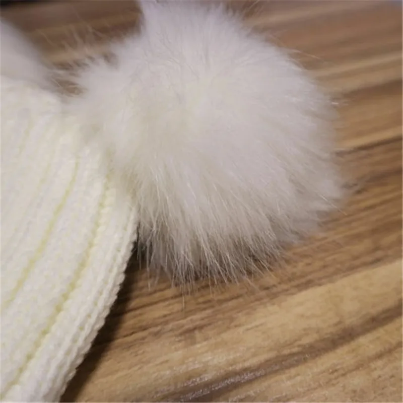 Mink And Fox Fur Ball Cap Pom Poms Winter Hat for women girl 's hat knitted beanies cap brand thick female Braided Crochet | Аксессуары
