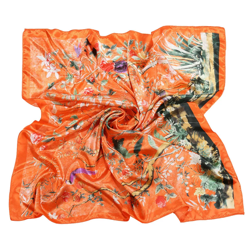 

Luxury Silk Felling Scarf Women 90x90cm Elegant Floral Printing Square Scarf Head Neck Wrap Femme Scarves Accessories