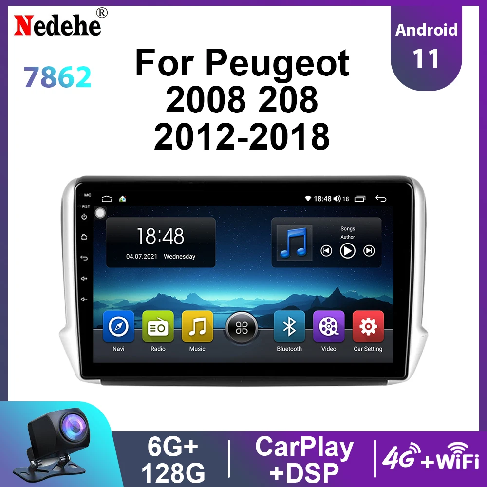 Android 11 Car Radio Stereo For Peugeot 2008 208 2012-2018 Multimedia Video Player 2 Din Audio GPS Navigation Head Unit Carplay