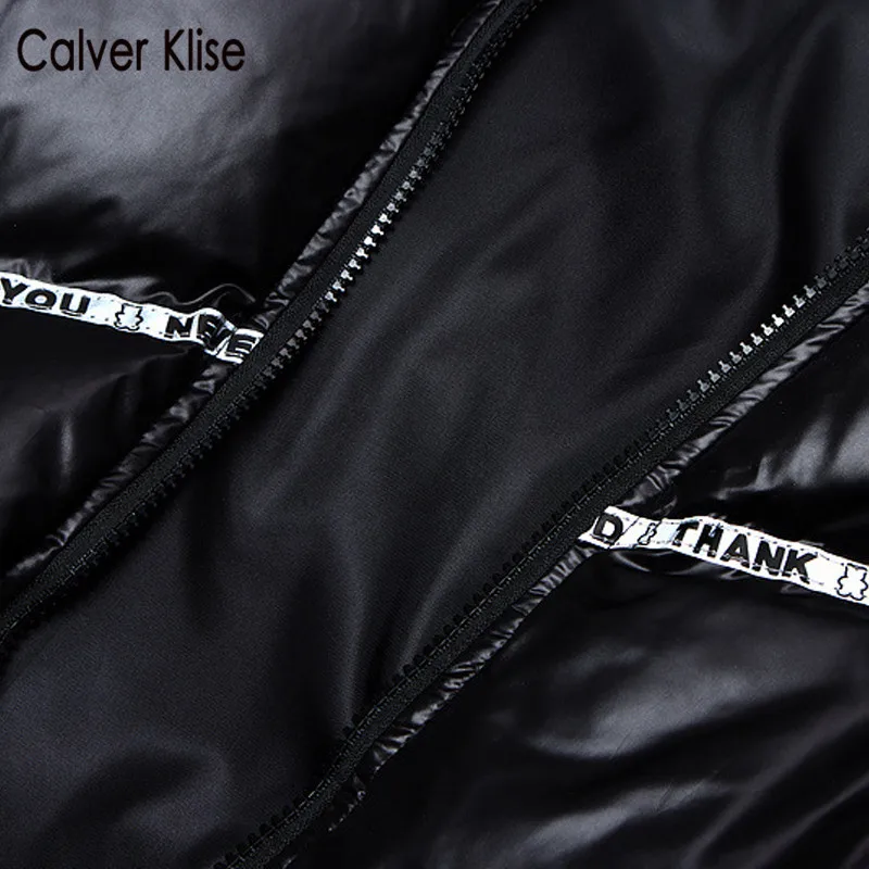

Calver Klise Winter Reflective Letter Parke Jacket Korean Version High Street Down Outwear Harajuku Men Loose Thick Warm Coats