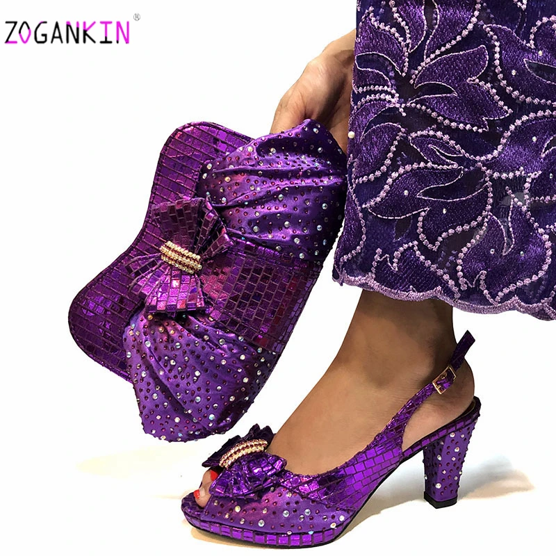 

Nigerian Sexy Style Shoes with Matching Bag for Wedding African Royal Blue 2019 Shoe and Matching Bag with Shinning Crystal