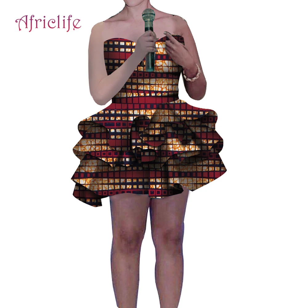 Мини платье без бретелек один шт. Африканский воск хлопок женское индивидуальное