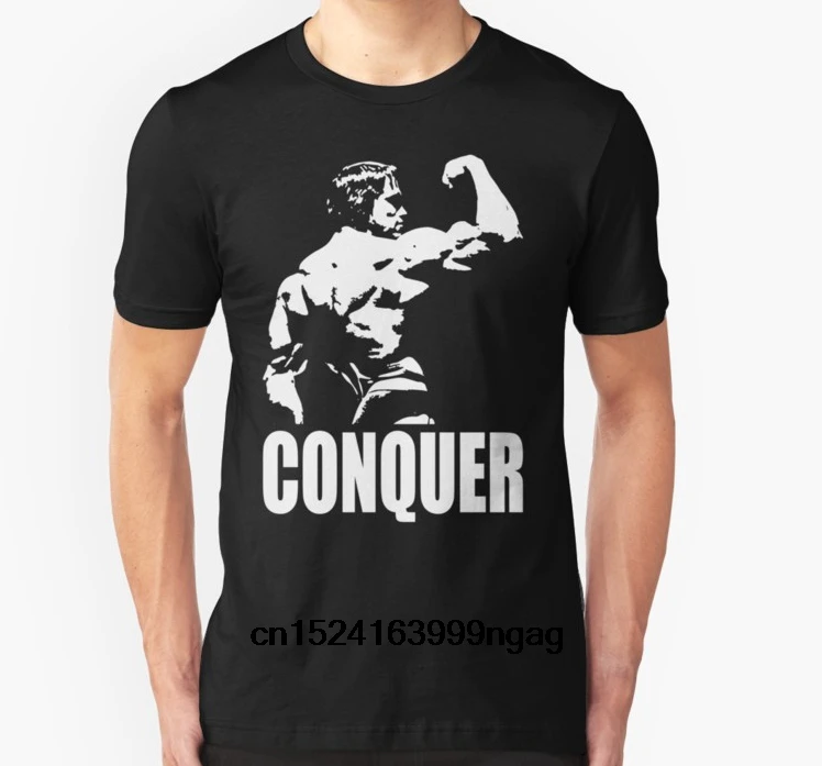 Модная крутая Мужская футболка женская забавная CONQUER (Arnold Back Bicep Flex)