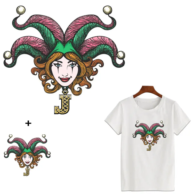 

Funny Joker Iron On Patches For Clothing Kids Heat Transfer Stickers For T-Shirt Decals Clown Diy Children Personalized Label